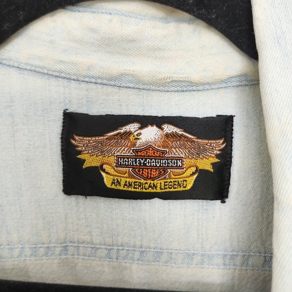 Harley Davidson Cotton Denim Shirt Vintage Mens XL Light Blue Motorcycle Biker - Picture 4 of 8